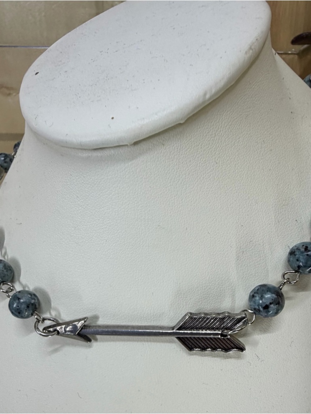Montana Silversmiths Silver Arrow Necklace with Speckled Blue Beads
